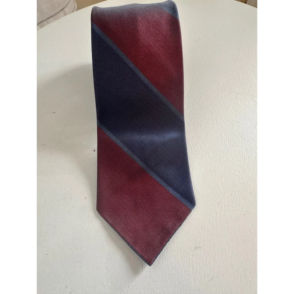 Vintage Wilson Brothers Pure Silk Striped Tie Burgundy Navy Blue Regimental